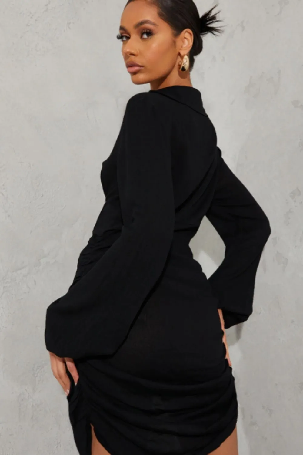 Mini Vneck Black Full Sleeve Dress