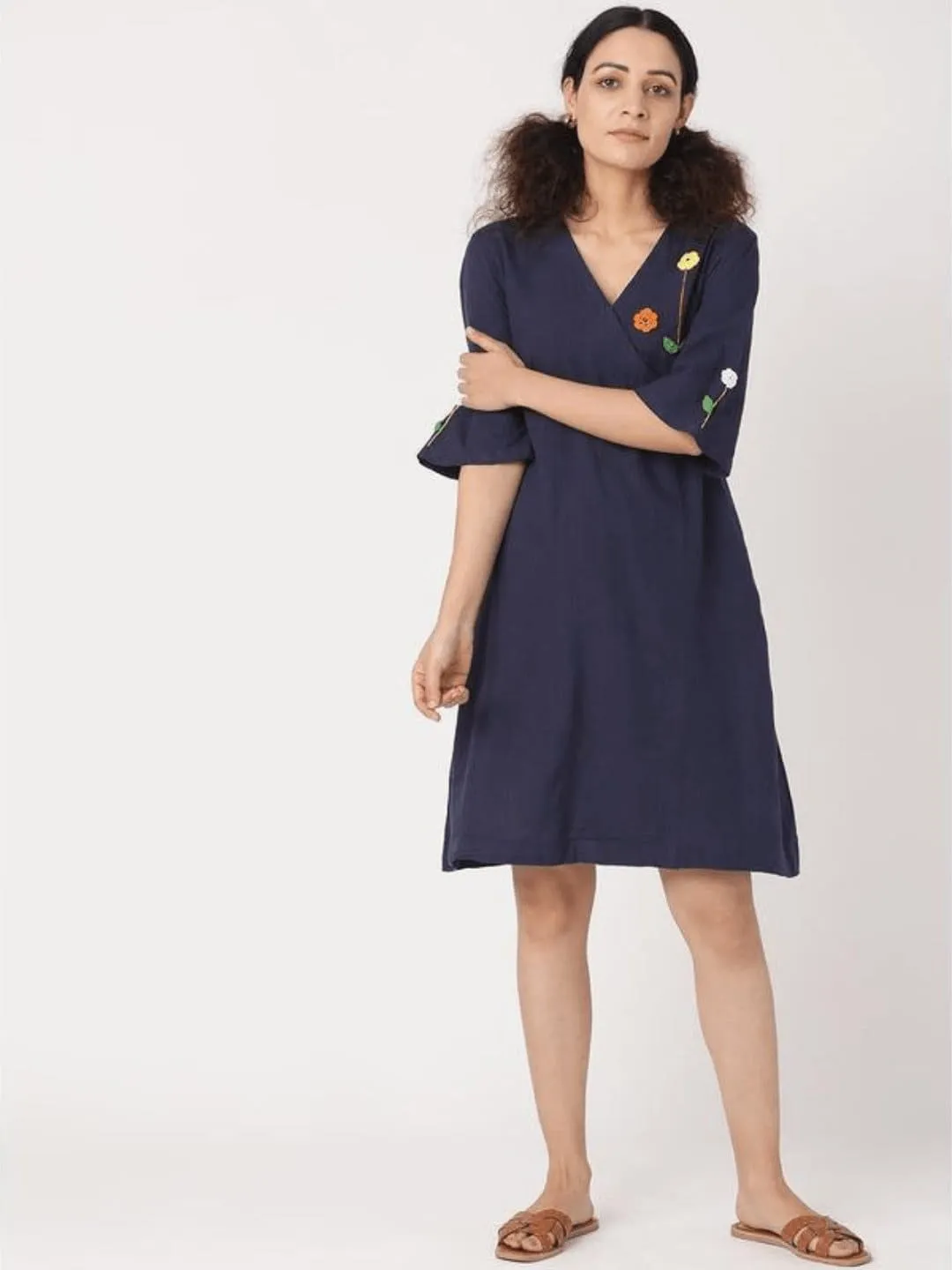 Navy Blue Crochet Short Dress