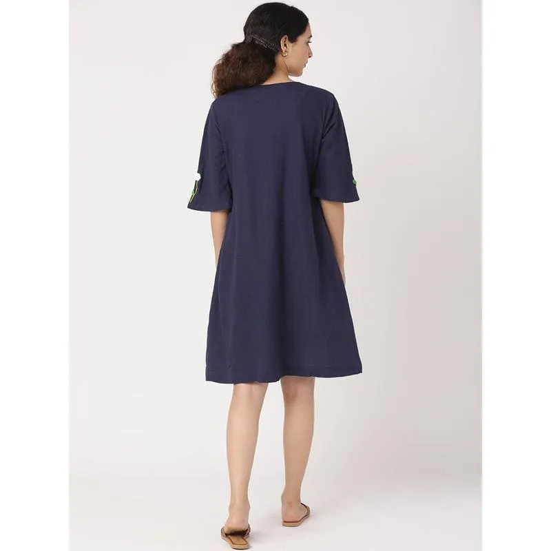 Navy Blue Crochet Short Dress
