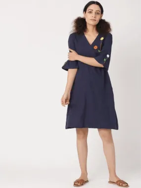 Navy Blue Crochet Short Dress