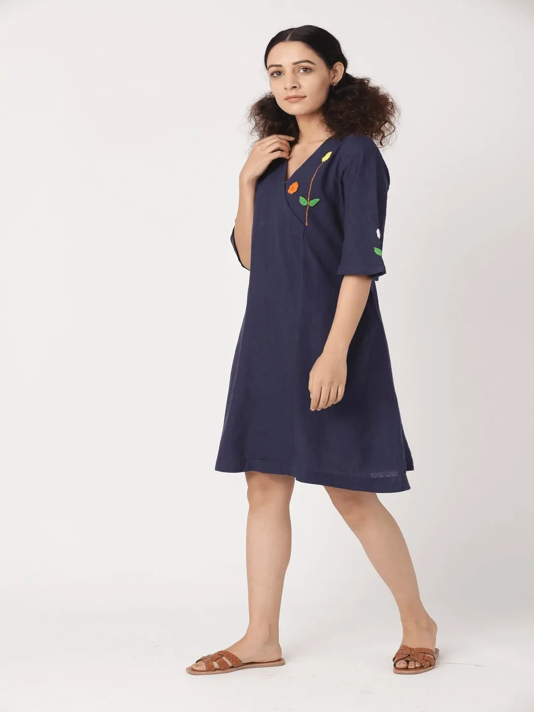 Navy Blue Crochet Short Dress