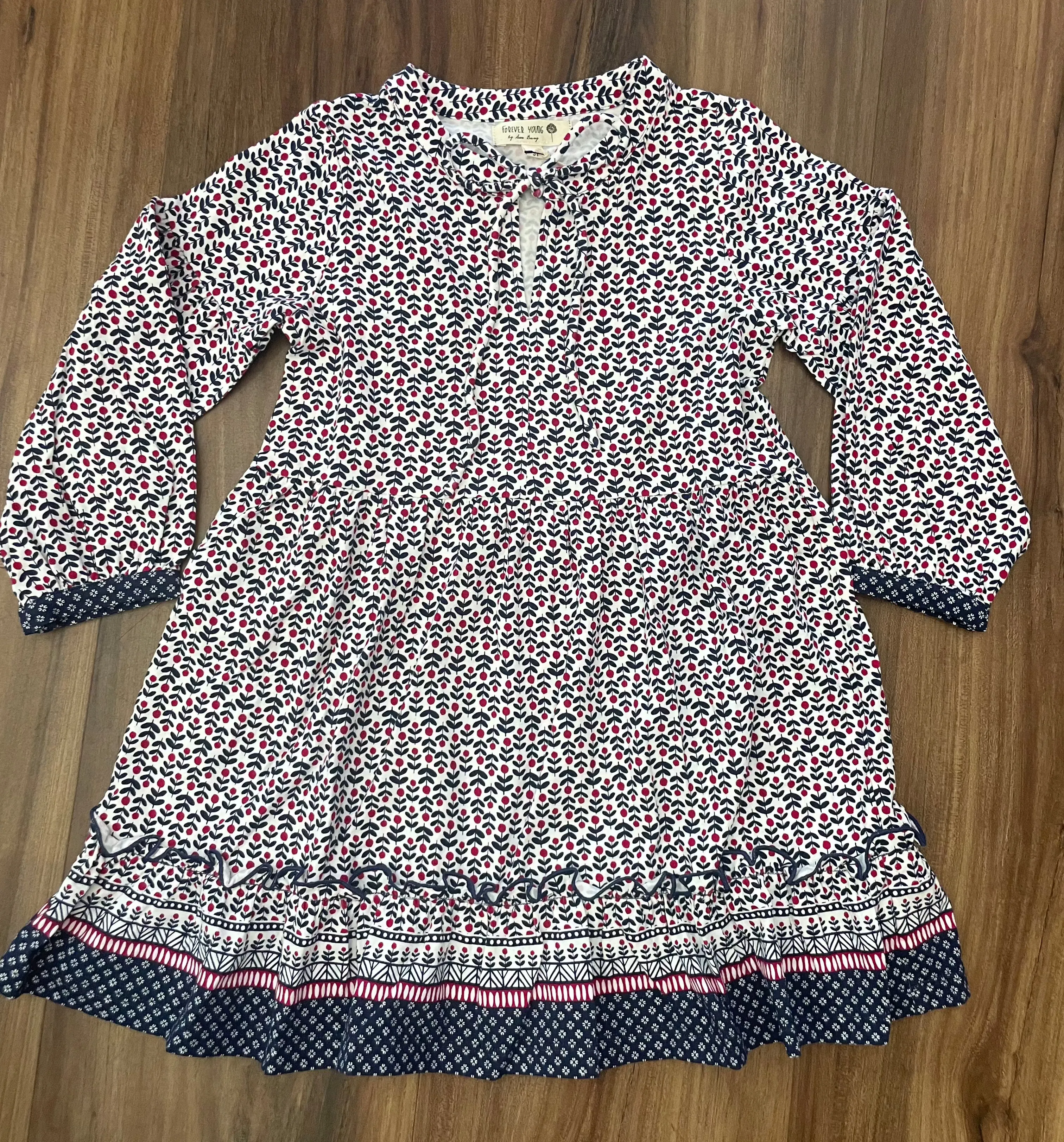 Navy Floral Ruffle Bottom Knit Dress