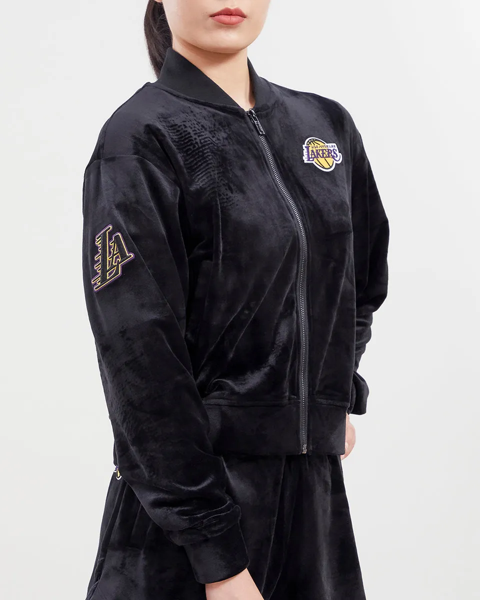 NBA LOS ANGELES LAKERS CLASSIC WOMEN'S VELOUR FZ TRACK JACKET (BLACK)