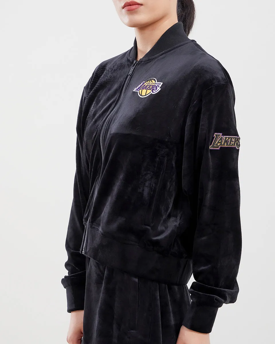 NBA LOS ANGELES LAKERS CLASSIC WOMEN'S VELOUR FZ TRACK JACKET (BLACK)