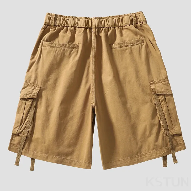 New Men's Casual Cargo Shorts Summer Man Overalls Beach Sports Outdoor Fashion Striped Male Short Pants Loose Fit