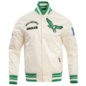 NFL PHILADELPHIA EAGLES RETRO CLASSIC MEN'S RIB SATIN JACKET (EGGSHELL/ KELLY GREEN)