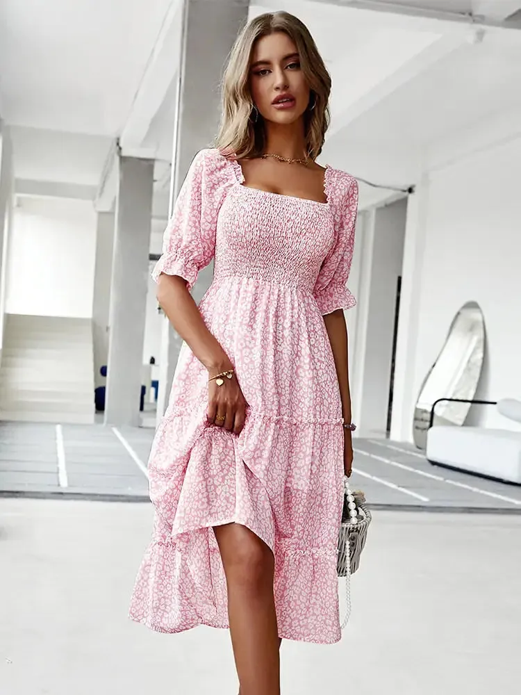 Off Shoulder High Waist Ruffle Stitching Dress