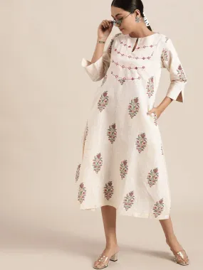 Off-White Block Print Cotton Dress