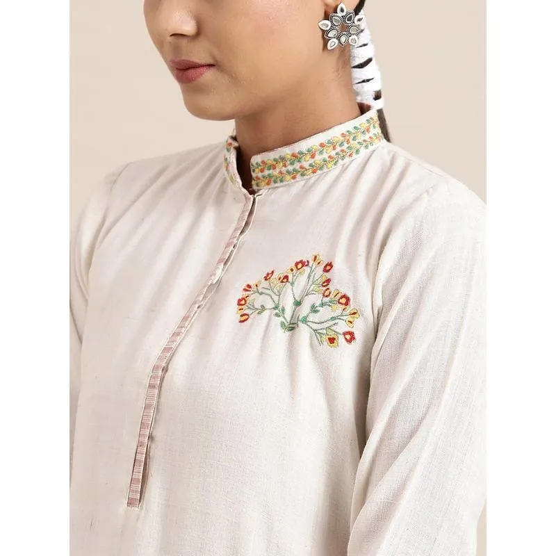 Off-White Floral  Embroidered Dress