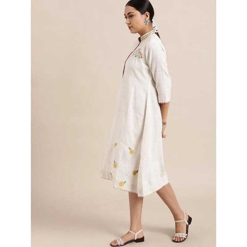 Off-White Floral  Embroidered Dress