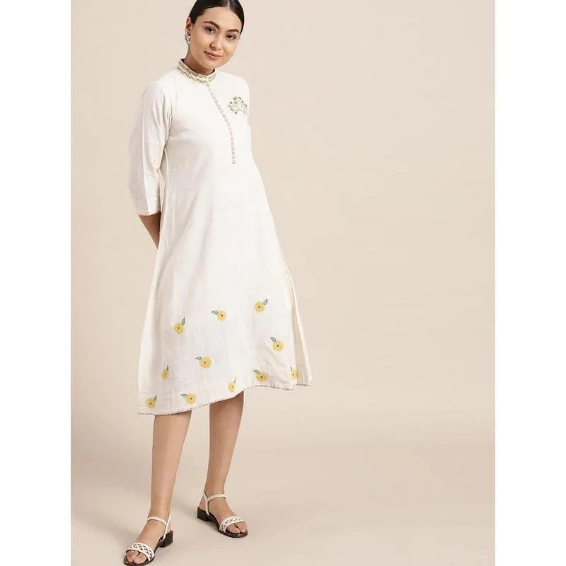 Off-White Floral  Embroidered Dress