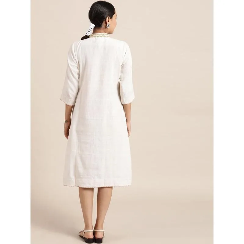 Off-White Floral  Embroidered Dress
