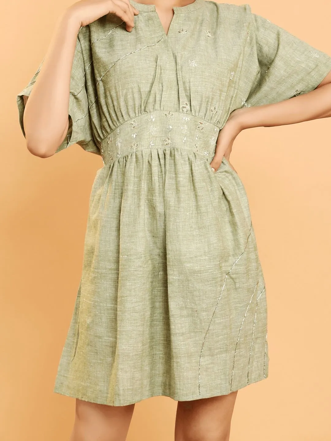 Olive Green Dabka Gotta Dress