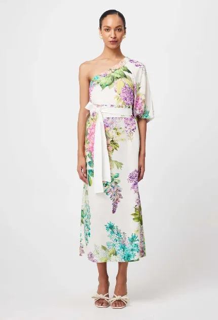 Once Was BAHIA LINEN VISCOSE DRESS IN WISTERIA ALBA