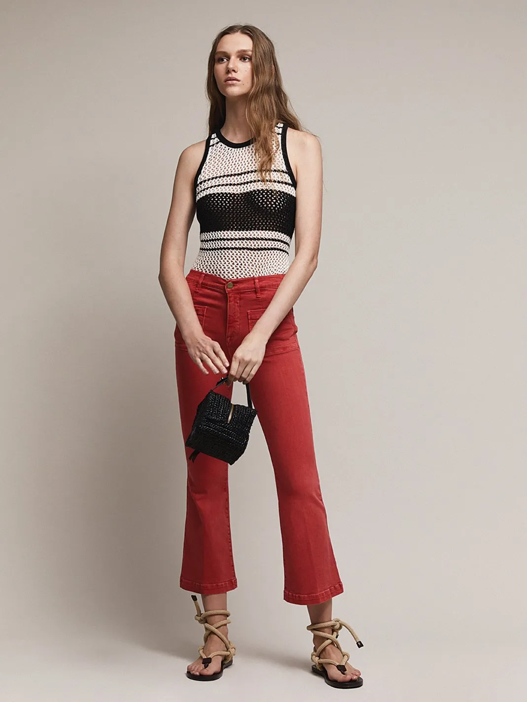 Open Knit Stripe Tank -- Off White Multi
