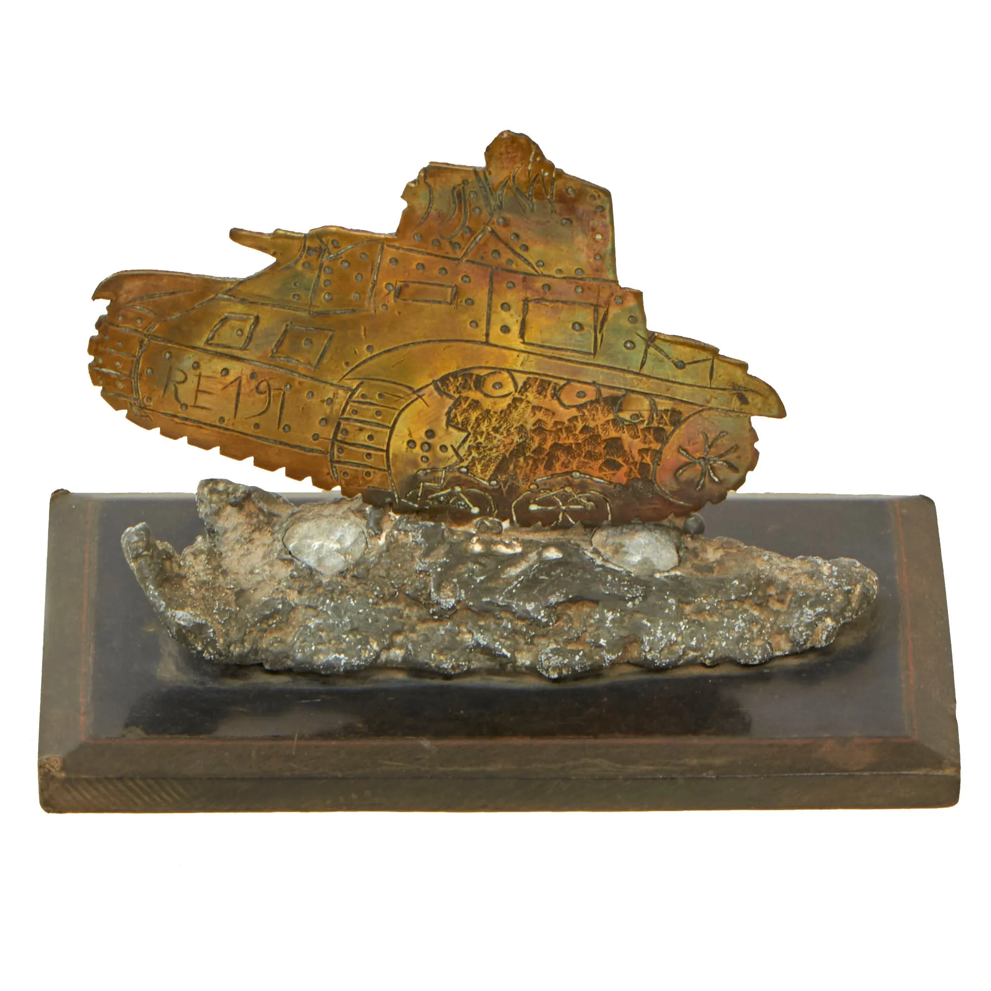 Original French WWII Char B1 Tank Trench Art Desk Model - Formerly Part of the A.A.F. Tank Museum