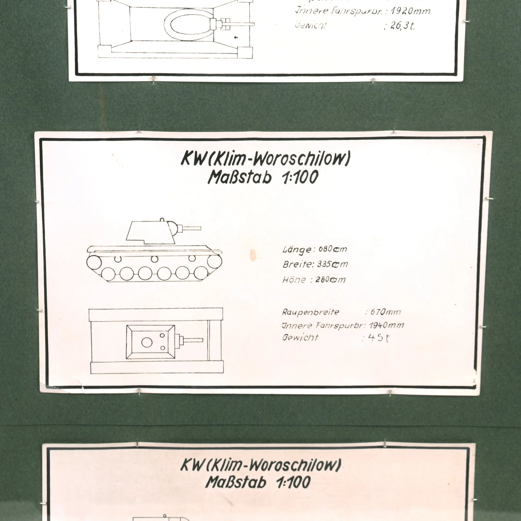 Original German WWII Set of Five 1:100 Scale Soviet Tank Identification Cards Mounted in 13" x 34" Frame - A.A.F. Tank Museum