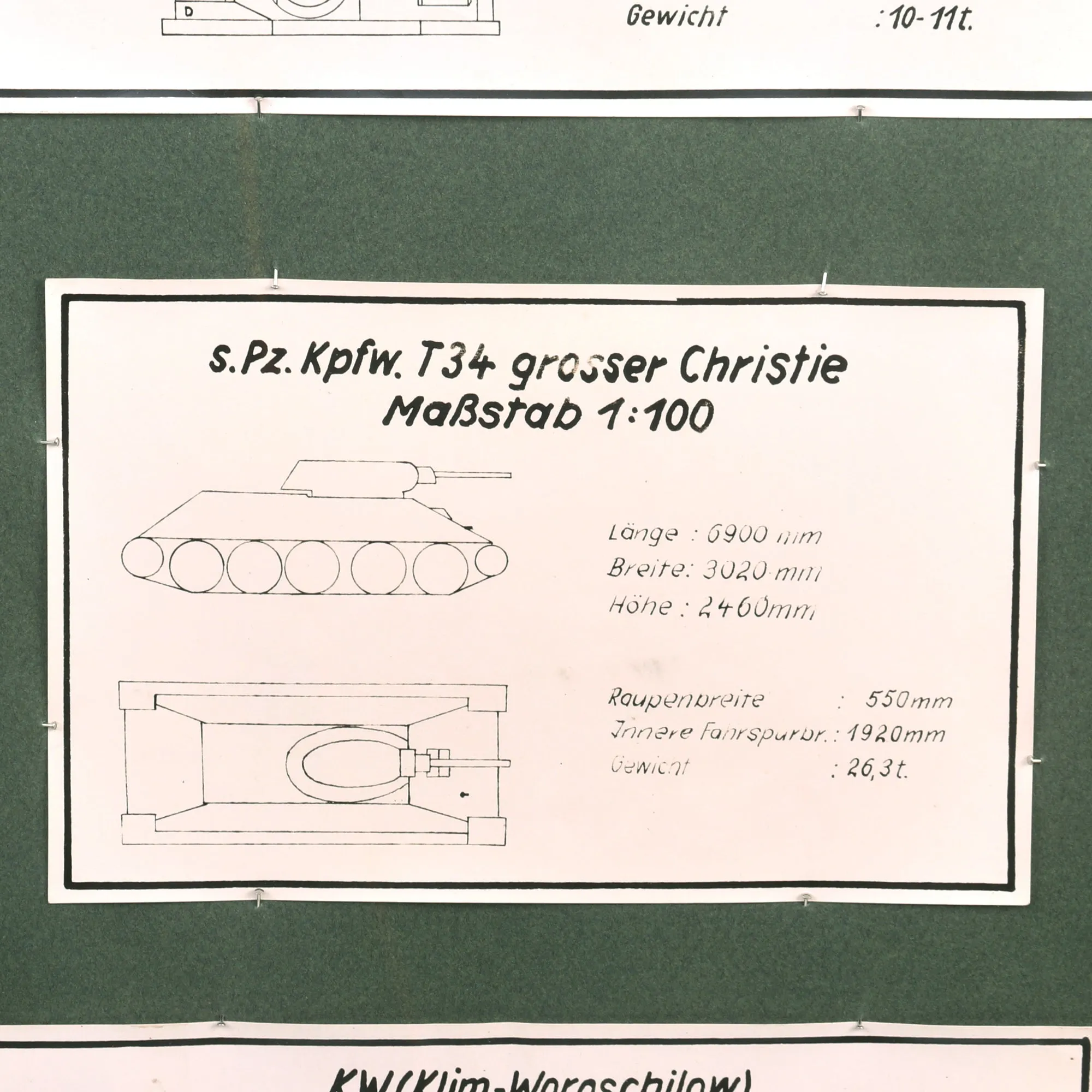 Original German WWII Set of Five 1:100 Scale Soviet Tank Identification Cards Mounted in 13" x 34" Frame - A.A.F. Tank Museum