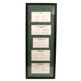 Original German WWII Set of Five 1:100 Scale Soviet Tank Identification Cards Mounted in 13" x 34" Frame - A.A.F. Tank Museum