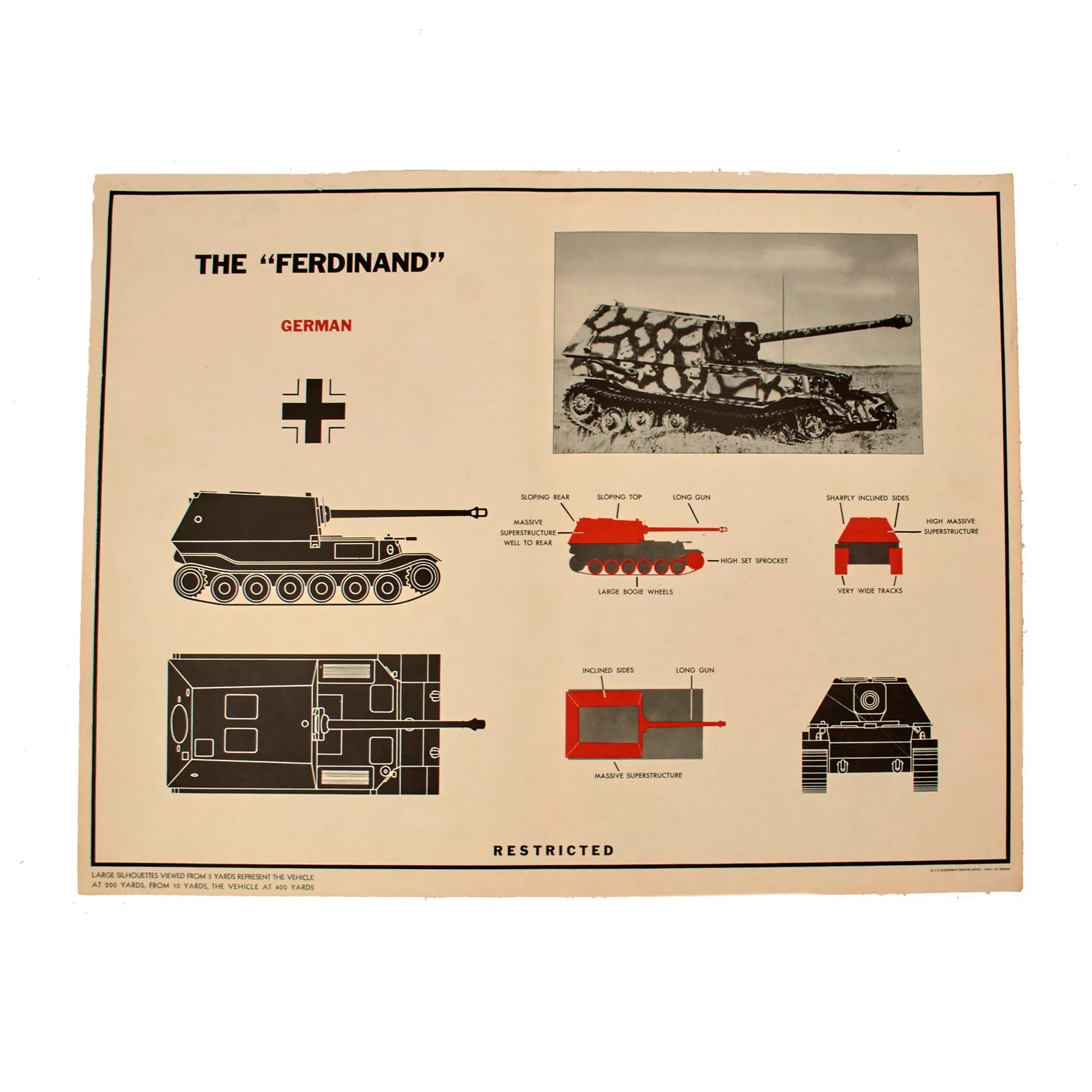Original U.S. WWII Armored Vehicle Silhouette Recognition Poster Set of 4 - 24” x 19”