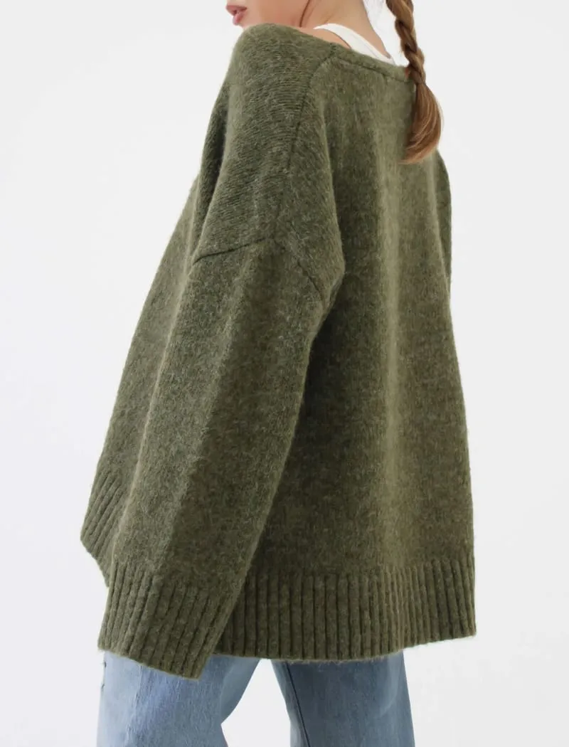 Oxford V-Neck Sweater | Moss