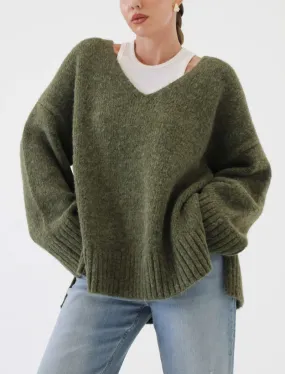Oxford V-Neck Sweater | Moss