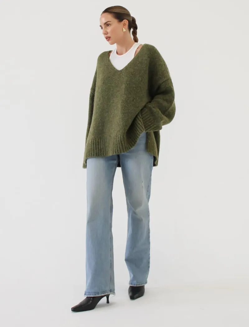 Oxford V-Neck Sweater | Moss