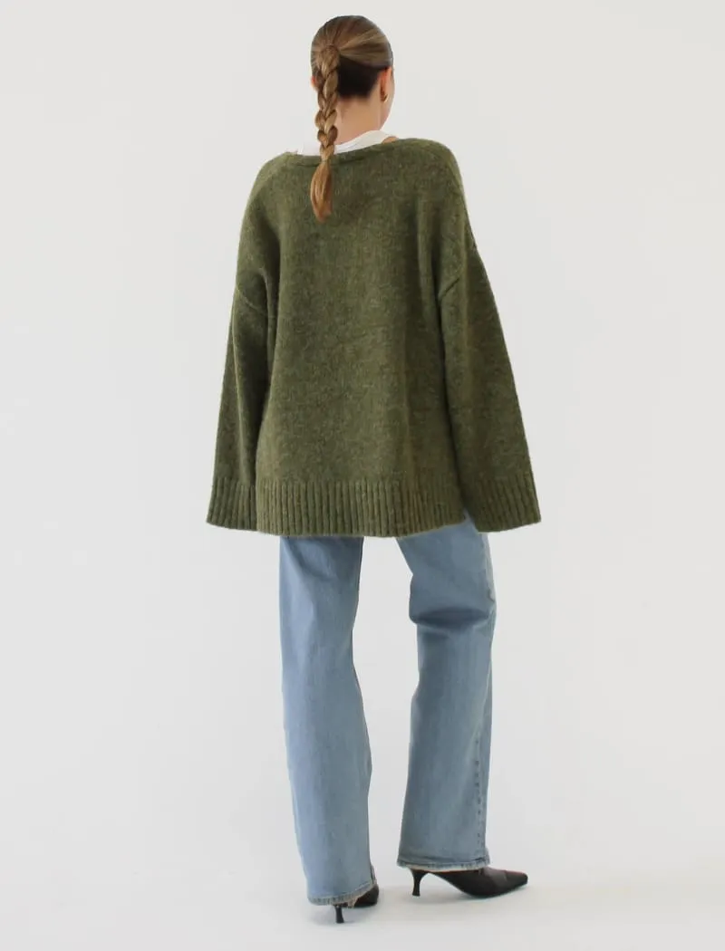 Oxford V-Neck Sweater | Moss