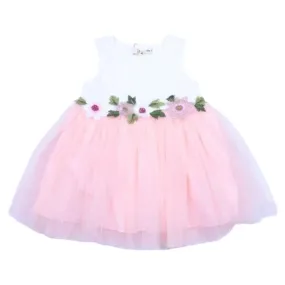 Pink Floral Waist Tulle Dress