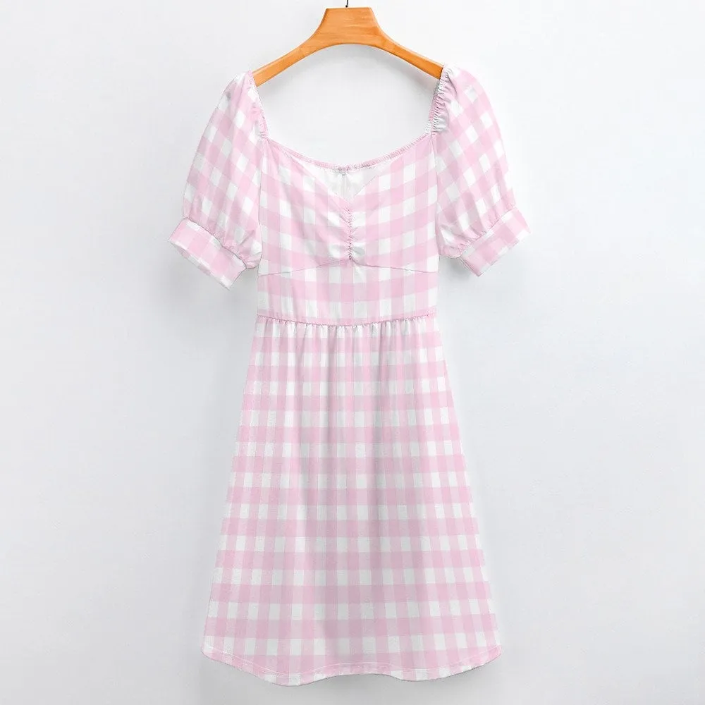 Pink Gingham Dress, Pin up Dress, Babydoll Dress,Barbie Doll Inspired Dress,Retro Dress,Vintage Style Dress,50s style dress,Vintage inspired