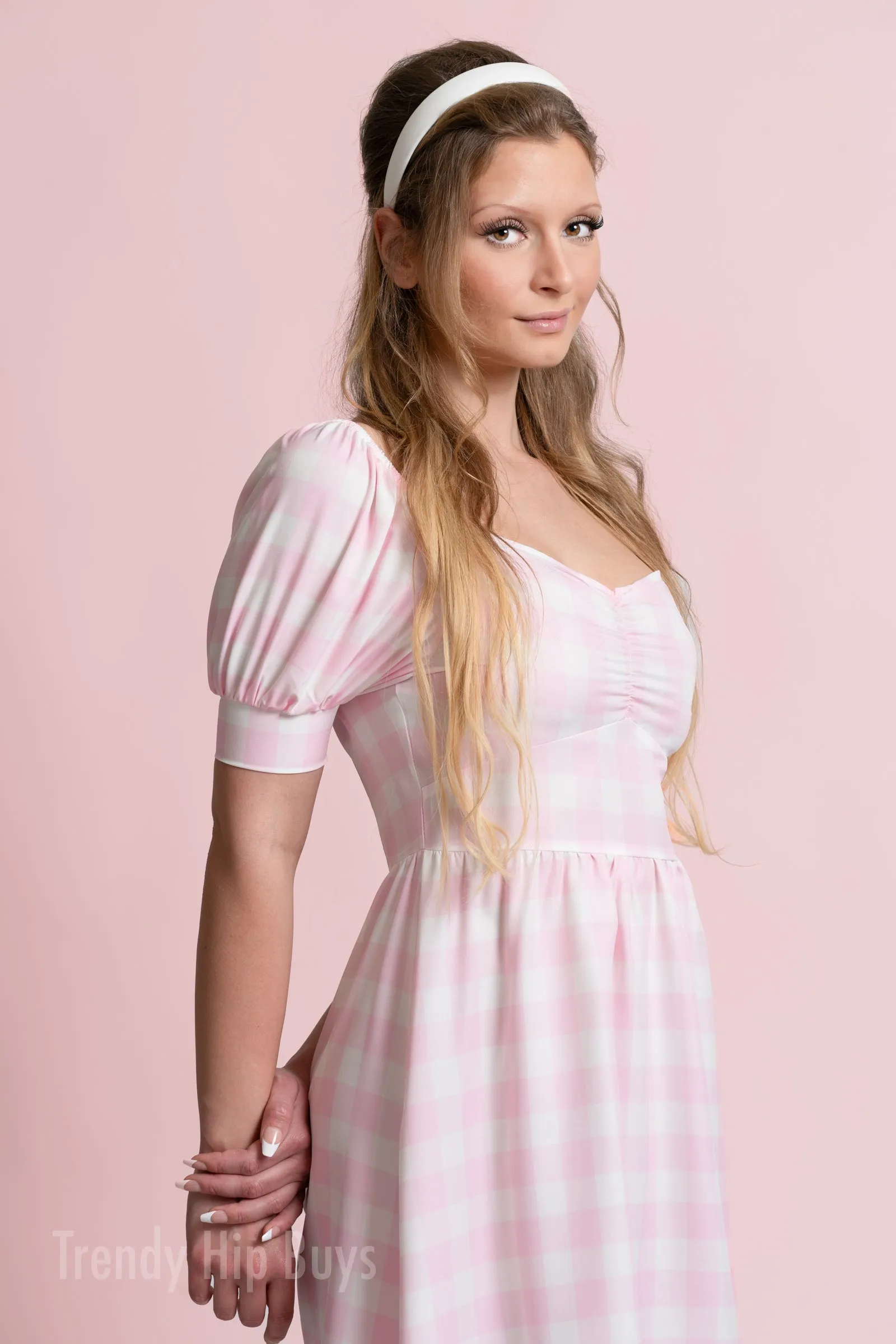 Pink Gingham Dress, Pin up Dress, Babydoll Dress,Barbie Doll Inspired Dress,Retro Dress,Vintage Style Dress,50s style dress,Vintage inspired