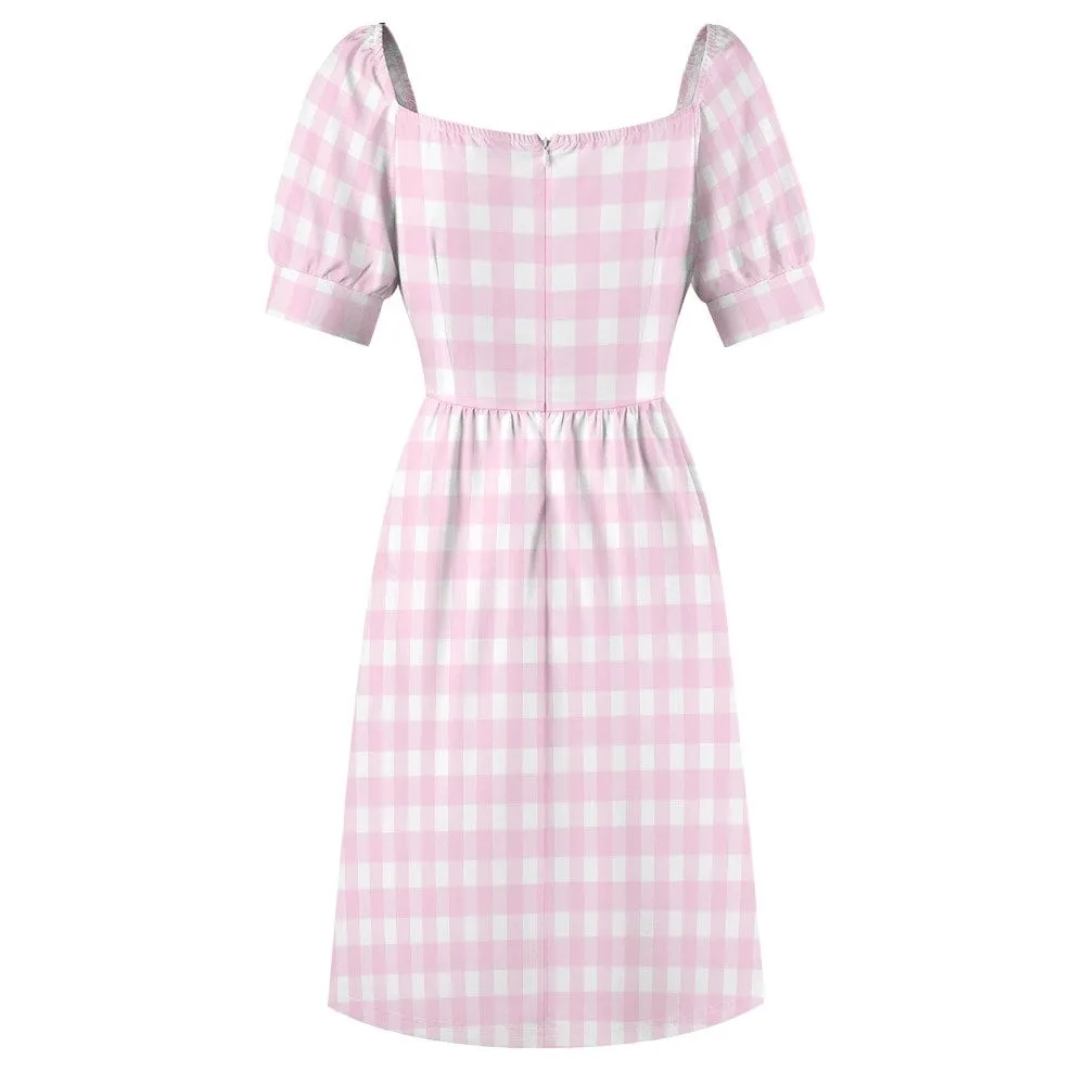 Pink Gingham Dress, Pin up Dress, Babydoll Dress,Barbie Doll Inspired Dress,Retro Dress,Vintage Style Dress,50s style dress,Vintage inspired