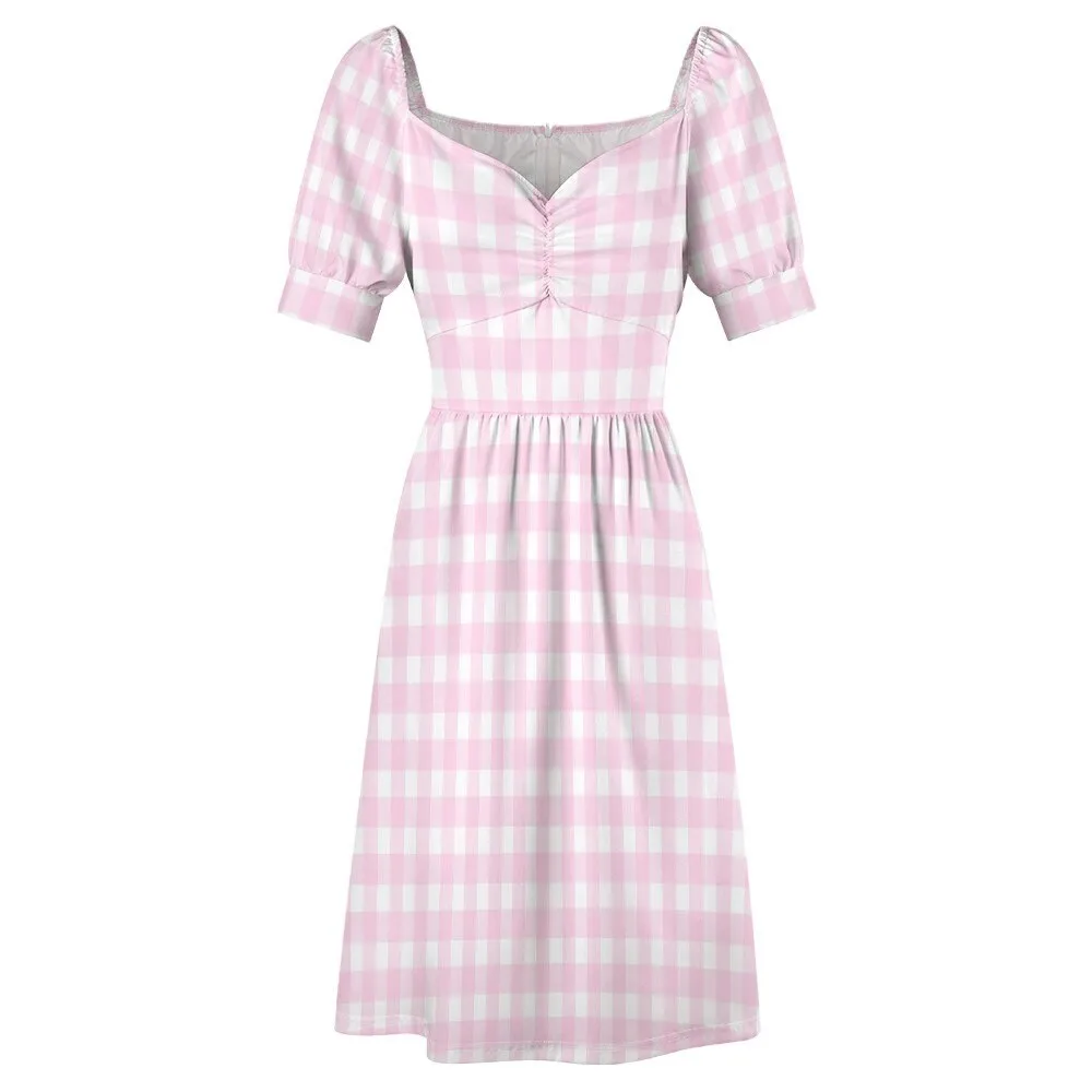 Pink Gingham Dress, Pin up Dress, Babydoll Dress,Barbie Doll Inspired Dress,Retro Dress,Vintage Style Dress,50s style dress,Vintage inspired