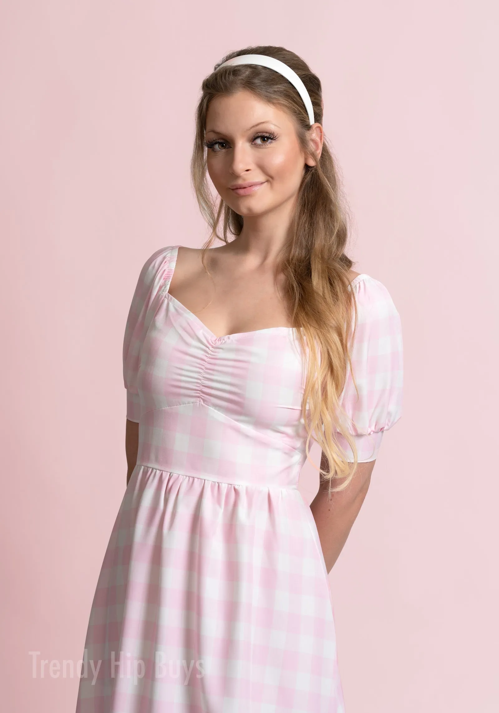 Pink Gingham Dress, Pin up Dress, Babydoll Dress,Barbie Doll Inspired Dress,Retro Dress,Vintage Style Dress,50s style dress,Vintage inspired