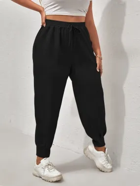 Plain Knot High Waist Cropped Plus Size Sweatpants