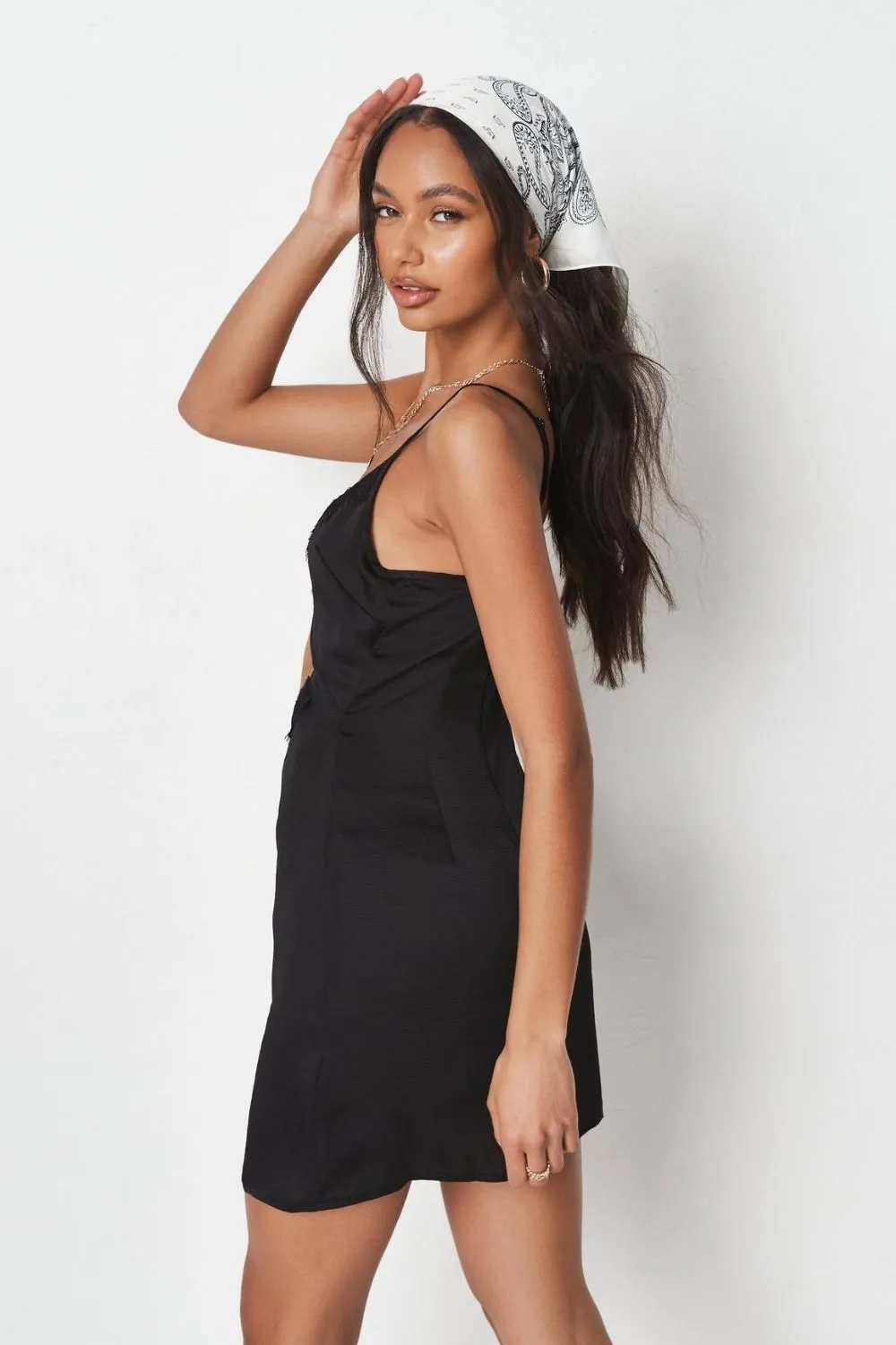 Plunge Neck Cutout At the Black Mini Dress