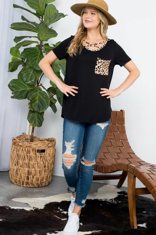 Plus Leopard Cross Strap Pocket Everyday Tee