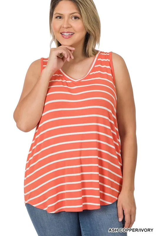 Plus Size Striped V-Neck Tank