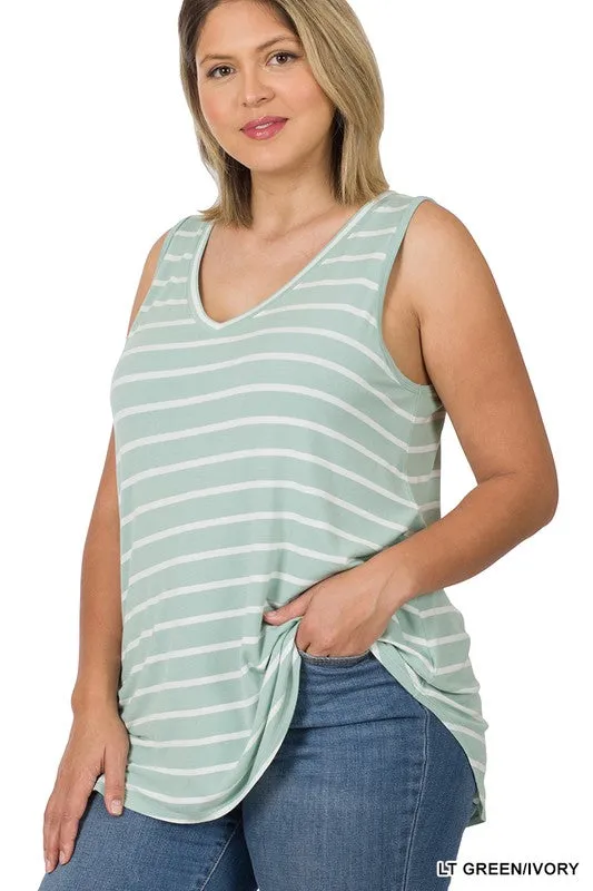 Plus Size Striped V-Neck Tank