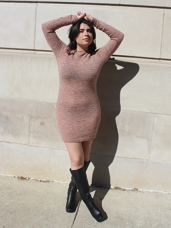 Pointelle Knit Mini Dress: Blush