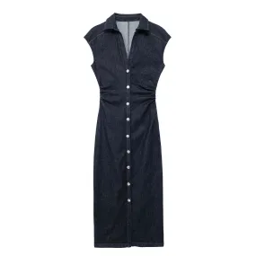 Pre Order:  Denim Midi Slim Fit Shirt Dress