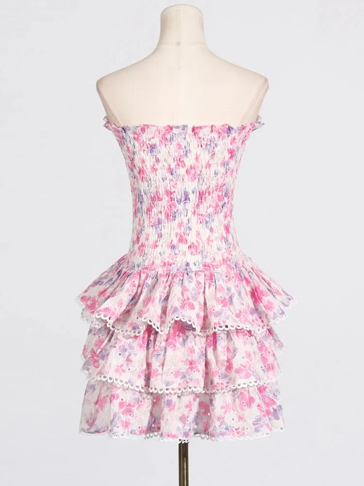 Pre Order:  Pink Floral Strapless Mini Dress