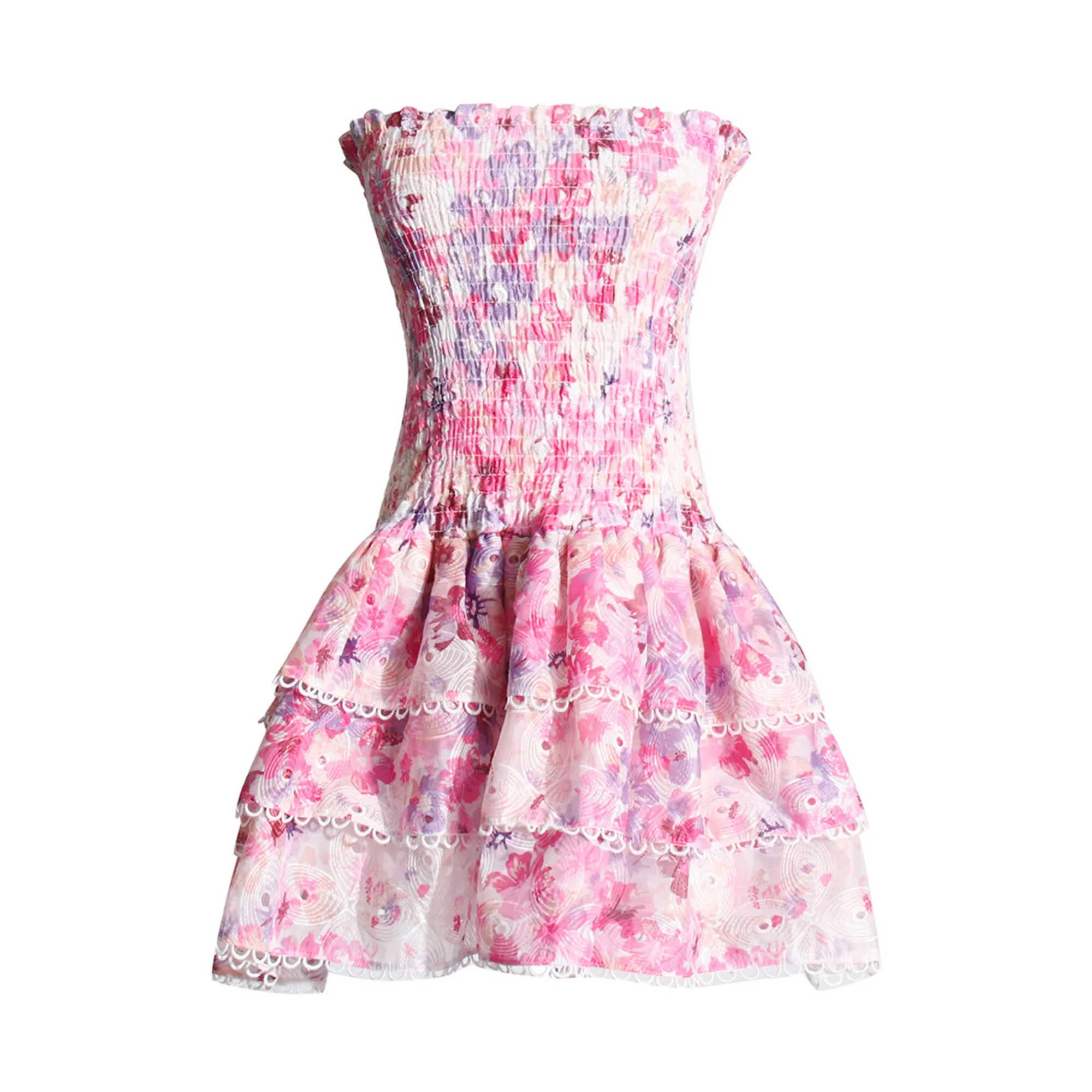 Pre Order:  Pink Floral Strapless Mini Dress