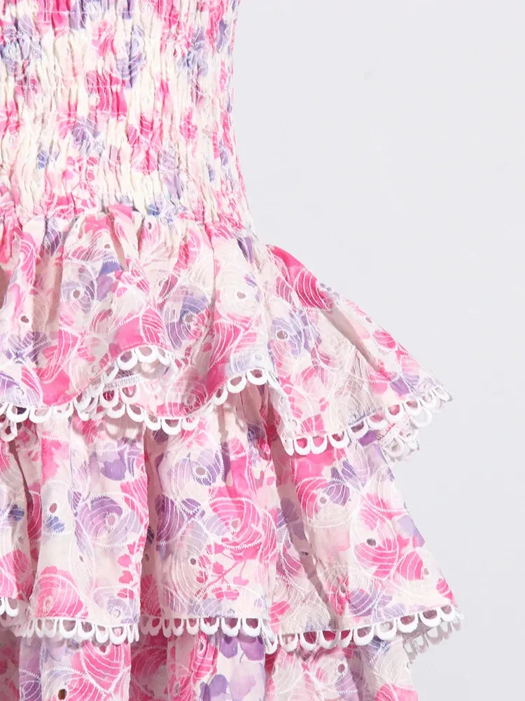 Pre Order:  Pink Floral Strapless Mini Dress