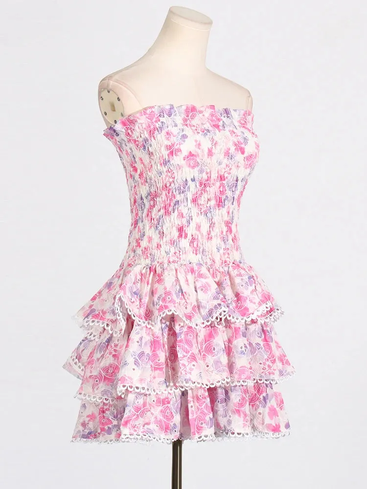 Pre Order:  Pink Floral Strapless Mini Dress