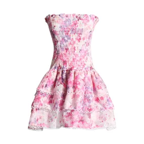 Pre Order:  Pink Floral Strapless Mini Dress