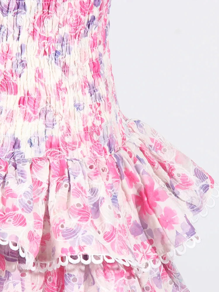 Pre Order:  Pink Floral Strapless Mini Dress