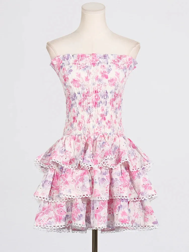 Pre Order:  Pink Floral Strapless Mini Dress