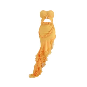 Pre Order:  Strapless Slim Fit Braided Cut Out Ruffle Edge Dress