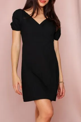 Puff Sleeves V neck Mini Slim Dress